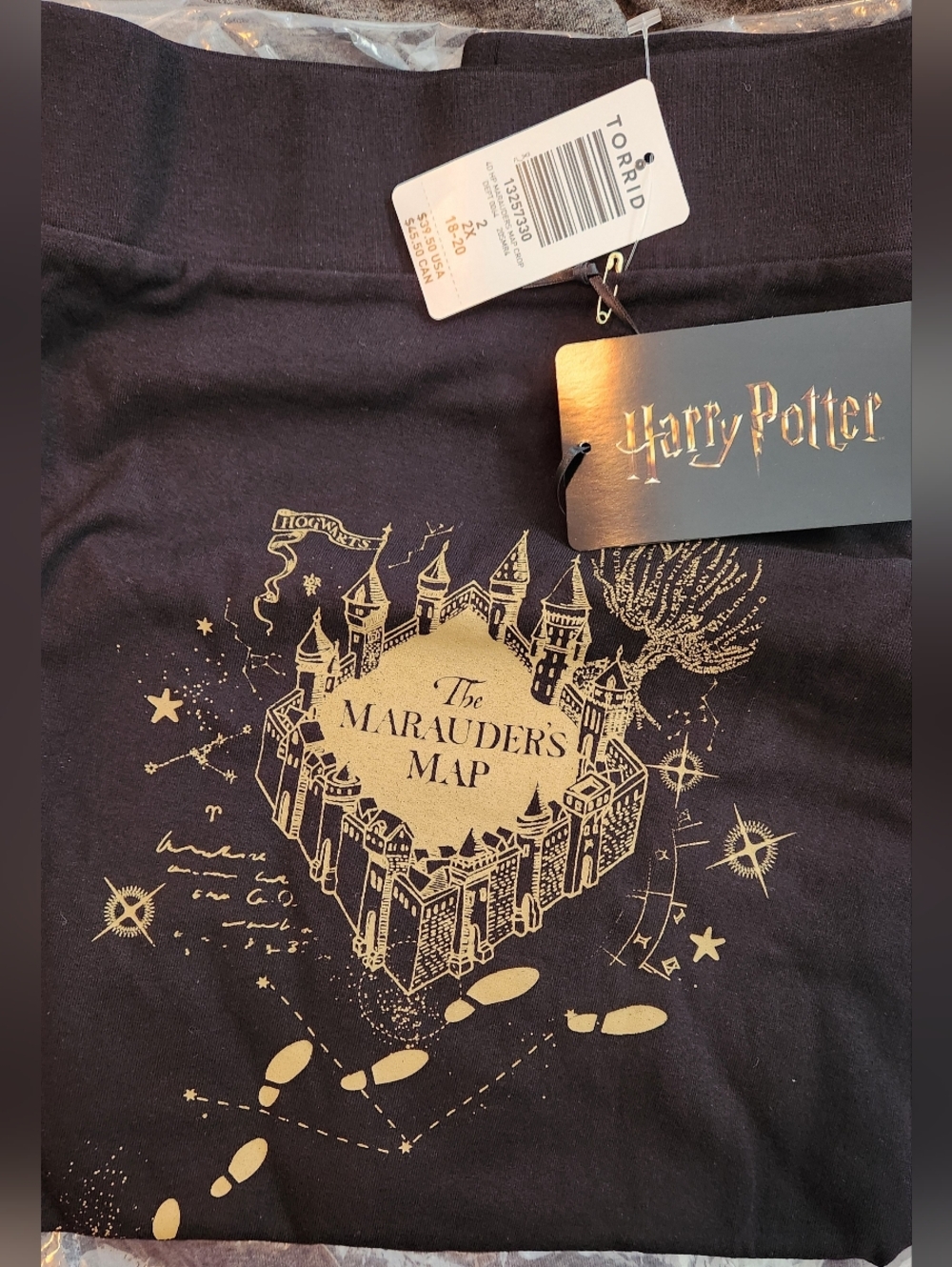 Torrid New Harry Potter Marauders Map Black/Gold Crop Leggings Size 2